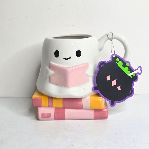 Ghost Reading Book 10 Strawberry Street Bookworm Halloween Books Coffee Mug NEW - Picture 1 of 8